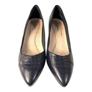 Clarks Kataleyna Rose Black Croc Heels - Size 9W